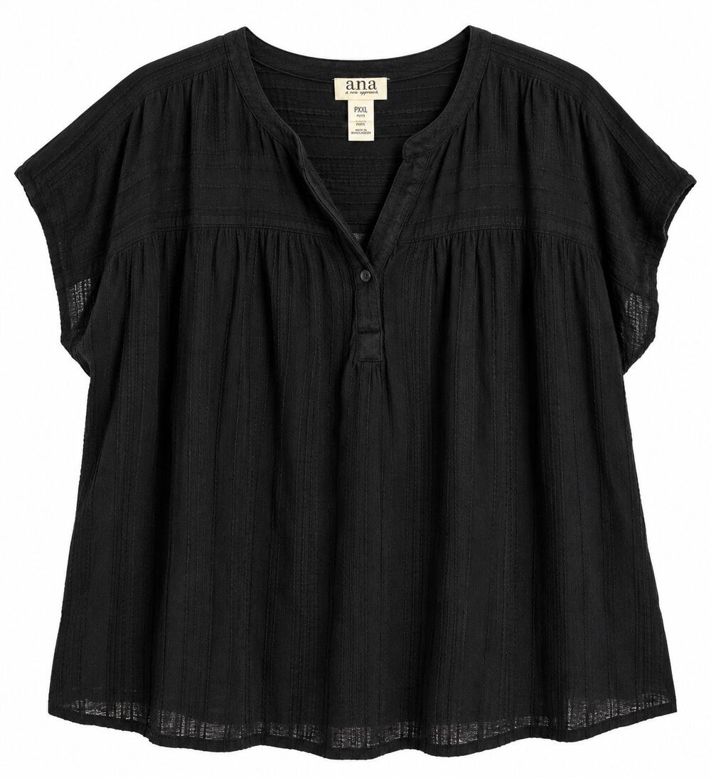 a.n.a Black Textured Short Sleeve Blouse โ Petite XXL